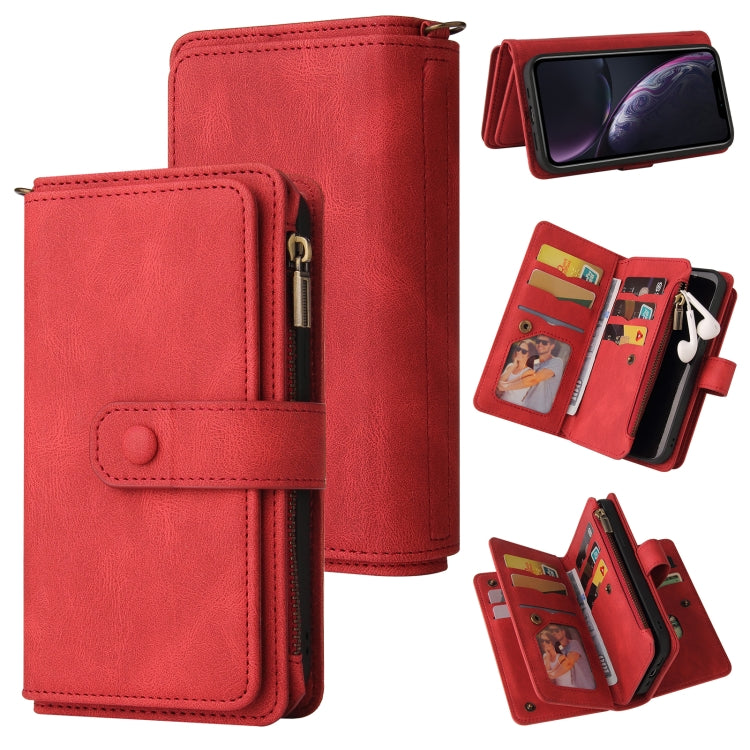 For iPhone XR Skin Feel PU + TPU Horizontal Flip Leather Case with Holder & 15 Cards Slot & Wallet & Zipper Pocket & Lanyard