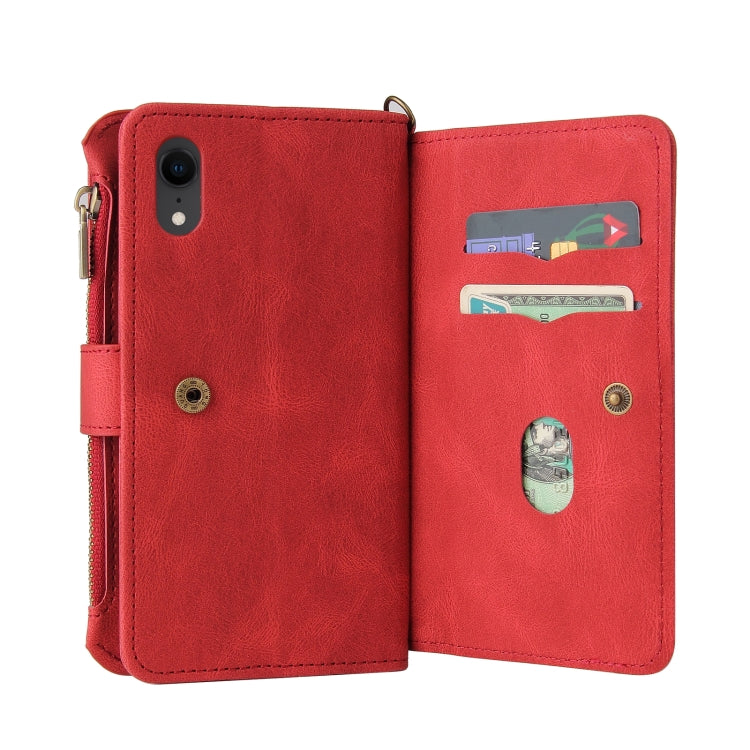 For iPhone XR Skin Feel PU + TPU Horizontal Flip Leather Case with Holder & 15 Cards Slot & Wallet & Zipper Pocket & Lanyard