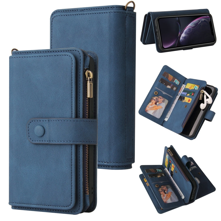 For iPhone XR Skin Feel PU + TPU Horizontal Flip Leather Case with Holder & 15 Cards Slot & Wallet & Zipper Pocket & Lanyard