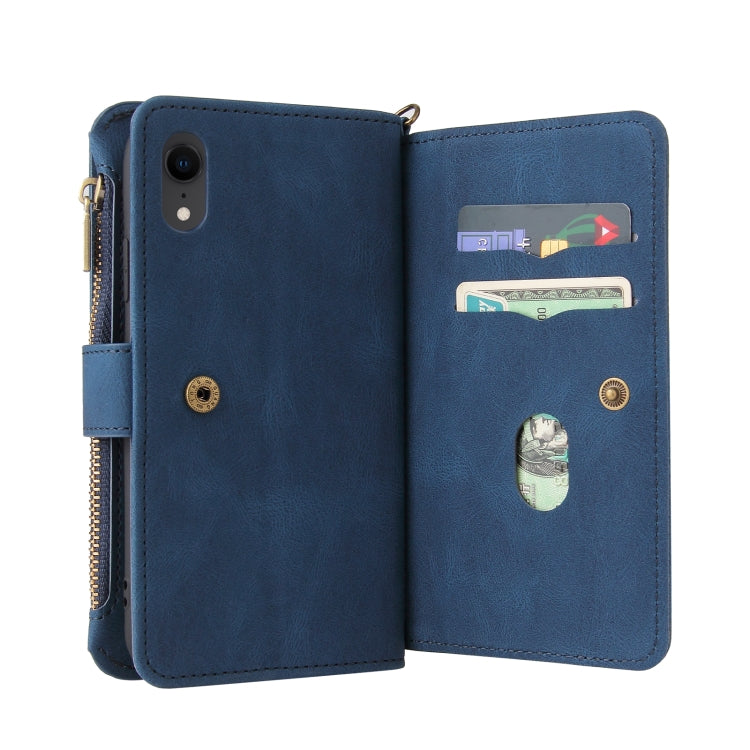 For iPhone XR Skin Feel PU + TPU Horizontal Flip Leather Case with Holder & 15 Cards Slot & Wallet & Zipper Pocket & Lanyard
