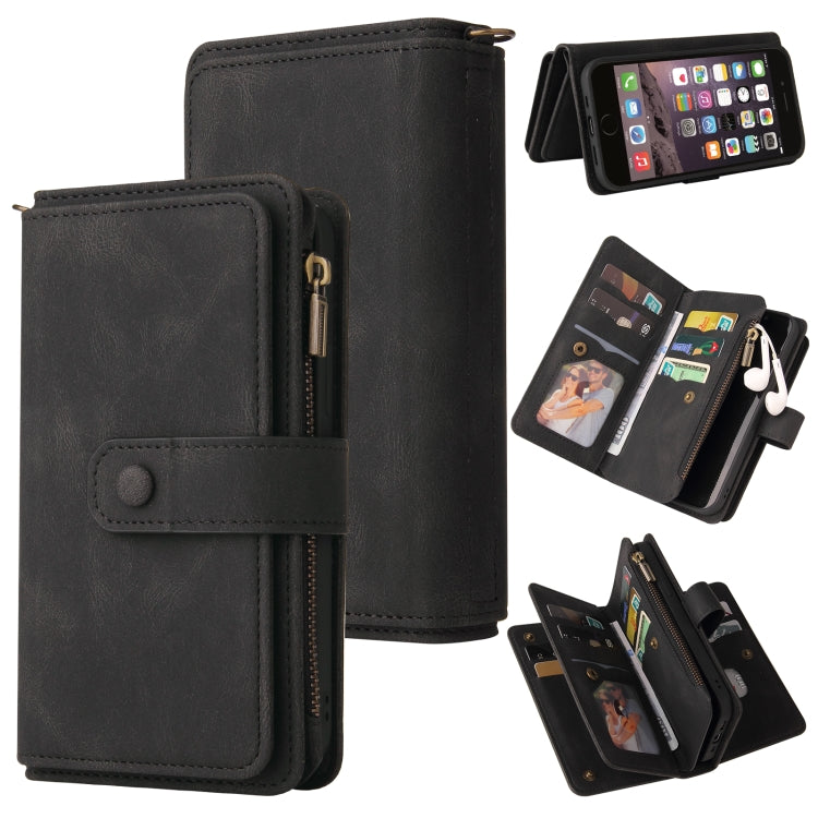 For iPhone SE 2022 / SE 2020 / 8 / 7 Skin Feel PU + TPU Horizontal Flip Leather Case with Holder & 15 Cards Slot & Wallet & Zipper Pocket & Lanyard
