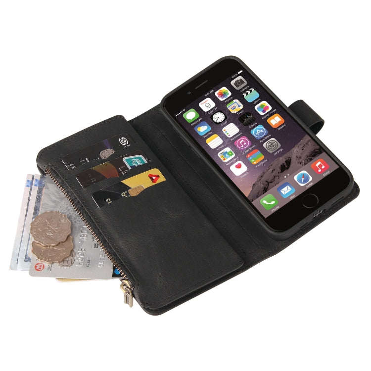 For iPhone SE 2022 / SE 2020 / 8 / 7 Skin Feel PU + TPU Horizontal Flip Leather Case with Holder & 15 Cards Slot & Wallet & Zipper Pocket & Lanyard