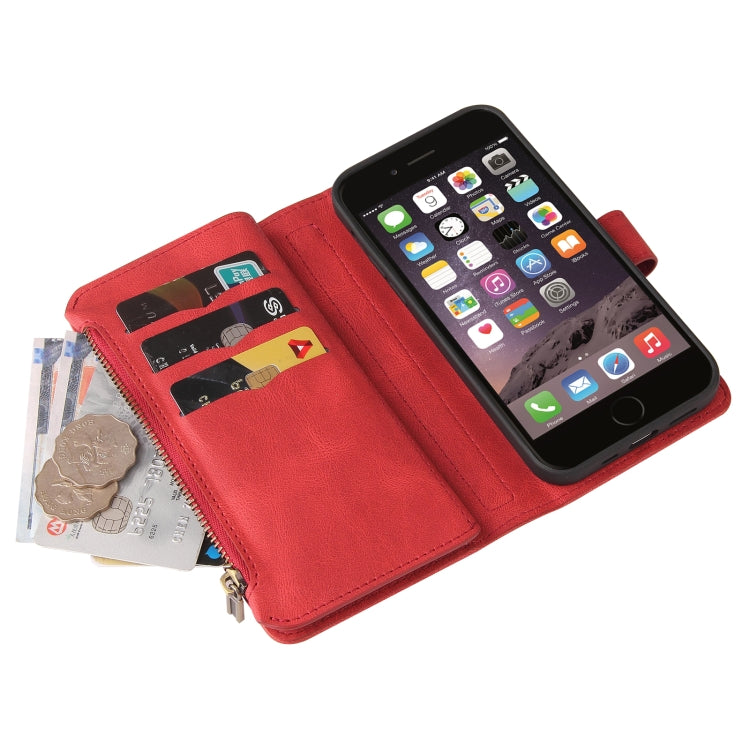 For iPhone SE 2022 / SE 2020 / 8 / 7 Skin Feel PU + TPU Horizontal Flip Leather Case with Holder & 15 Cards Slot & Wallet & Zipper Pocket & Lanyard