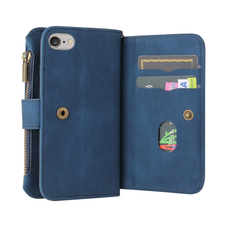 For iPhone SE 2022 / SE 2020 / 8 / 7 Skin Feel PU + TPU Horizontal Flip Leather Case with Holder & 15 Cards Slot & Wallet & Zipper Pocket & Lanyard