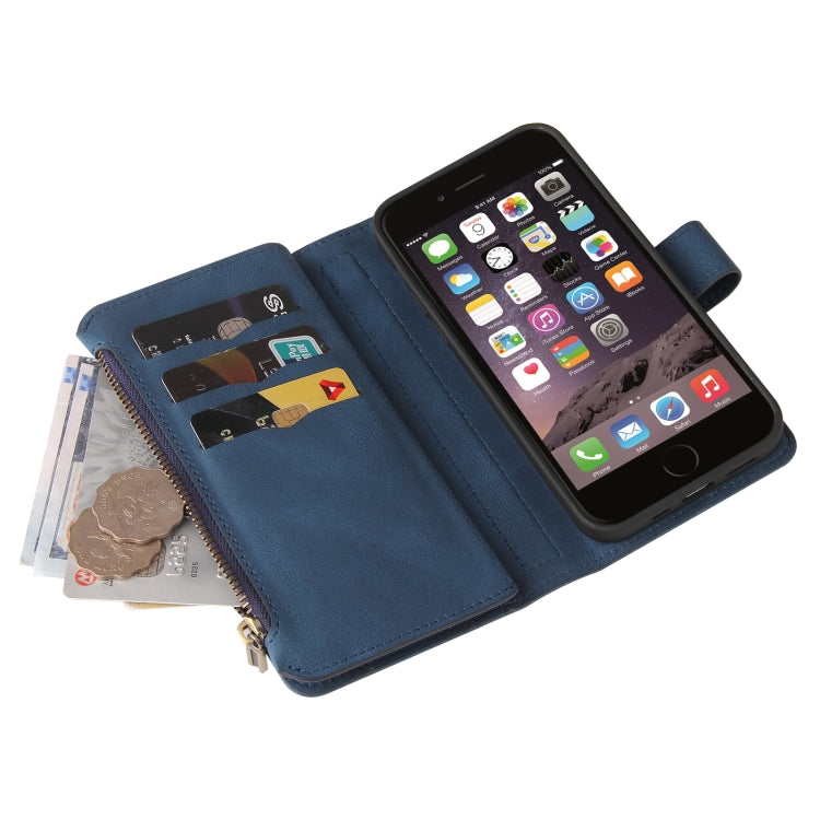 For iPhone SE 2022 / SE 2020 / 8 / 7 Skin Feel PU + TPU Horizontal Flip Leather Case with Holder & 15 Cards Slot & Wallet & Zipper Pocket & Lanyard
