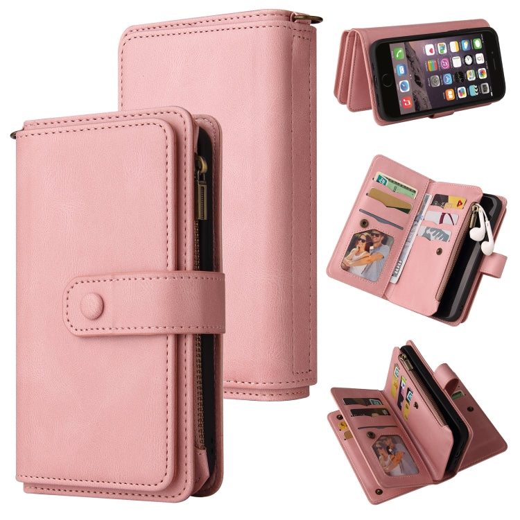 For iPhone SE 2022 / SE 2020 / 8 / 7 Skin Feel PU + TPU Horizontal Flip Leather Case with Holder & 15 Cards Slot & Wallet & Zipper Pocket & Lanyard