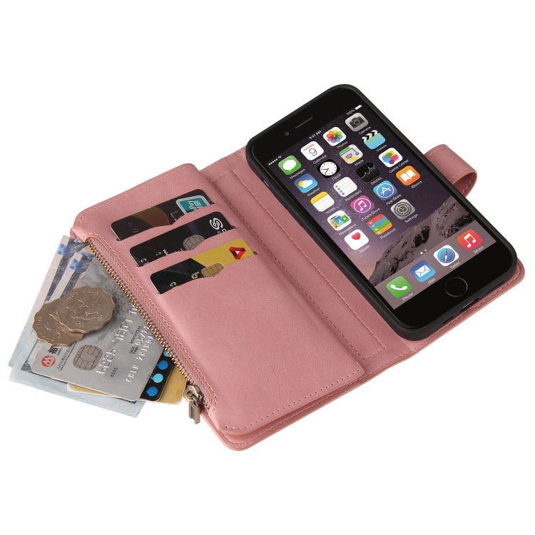 For iPhone SE 2022 / SE 2020 / 8 / 7 Skin Feel PU + TPU Horizontal Flip Leather Case with Holder & 15 Cards Slot & Wallet & Zipper Pocket & Lanyard