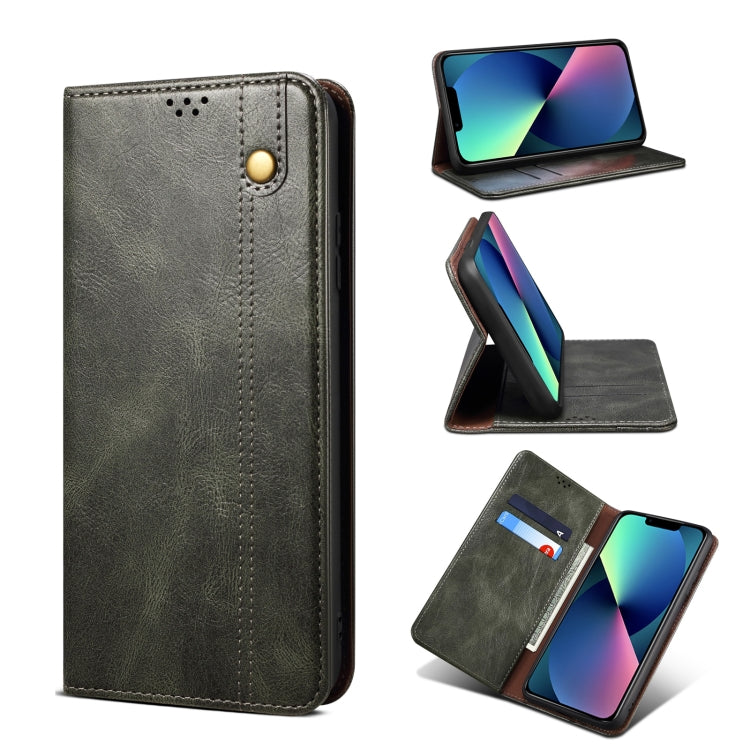 For iPhone 13 Simple Wax Crazy Horse Texture Horizontal Flip Leather Case with Card Slots & Wallet