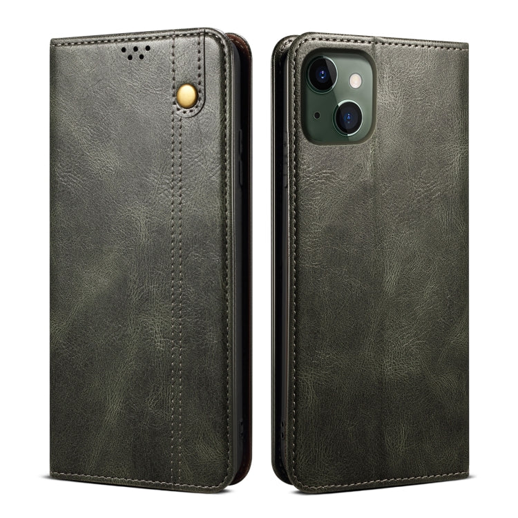 For iPhone 13 Simple Wax Crazy Horse Texture Horizontal Flip Leather Case with Card Slots & Wallet
