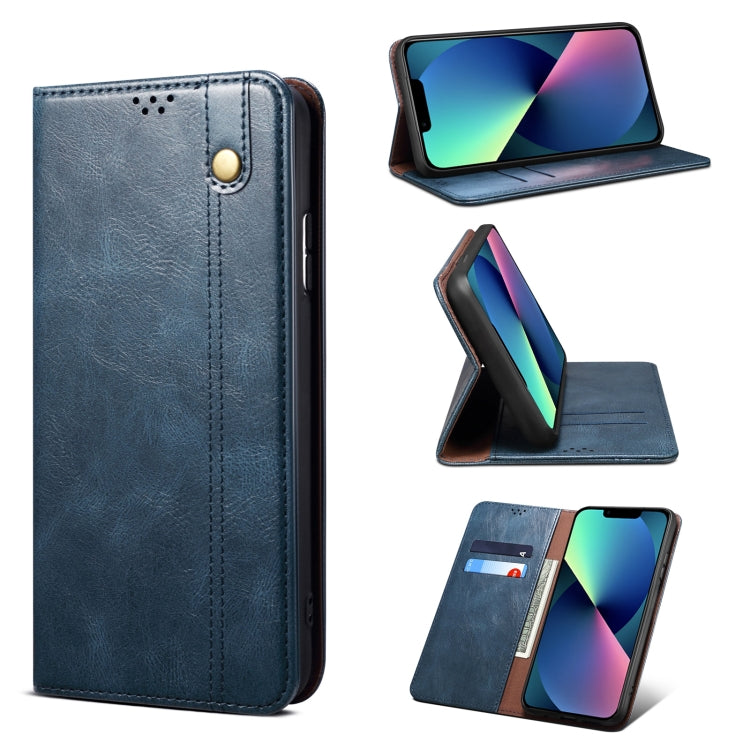 For iPhone 13 Simple Wax Crazy Horse Texture Horizontal Flip Leather Case with Card Slots & Wallet