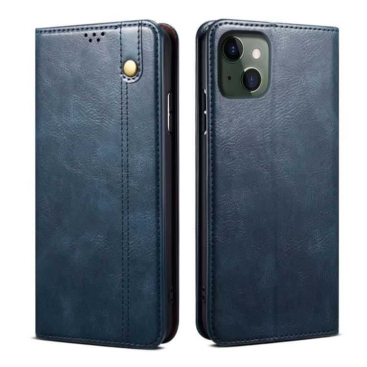 For iPhone 13 Simple Wax Crazy Horse Texture Horizontal Flip Leather Case with Card Slots & Wallet