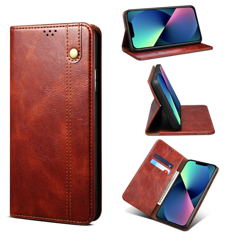 For iPhone 13 Simple Wax Crazy Horse Texture Horizontal Flip Leather Case with Card Slots & Wallet