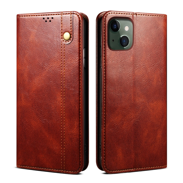 For iPhone 13 Simple Wax Crazy Horse Texture Horizontal Flip Leather Case with Card Slots & Wallet