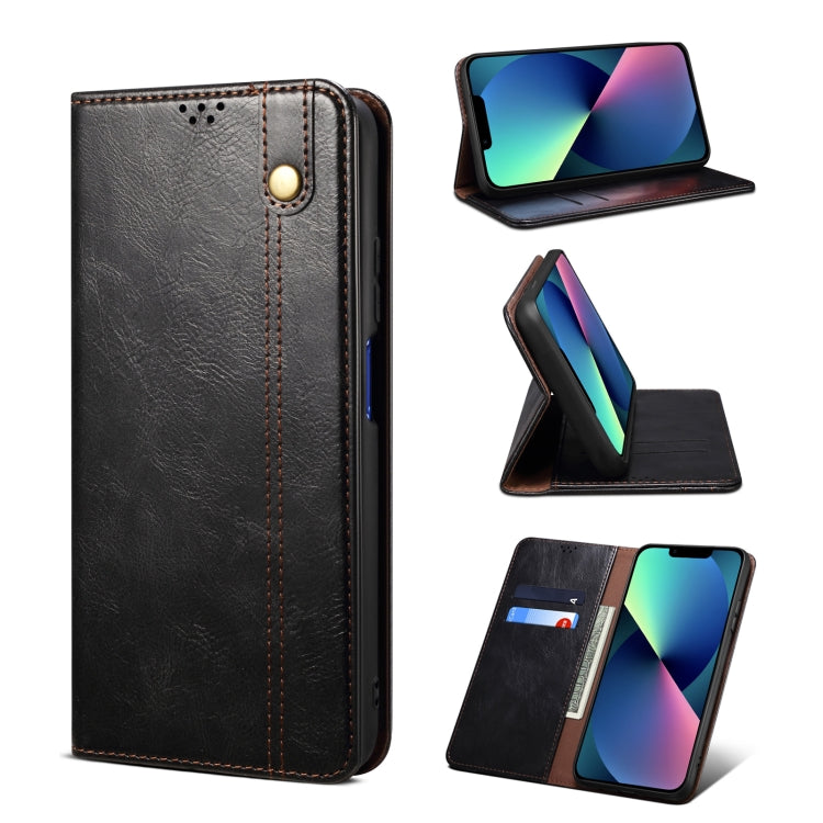 For iPhone 13 Simple Wax Crazy Horse Texture Horizontal Flip Leather Case with Card Slots & Wallet