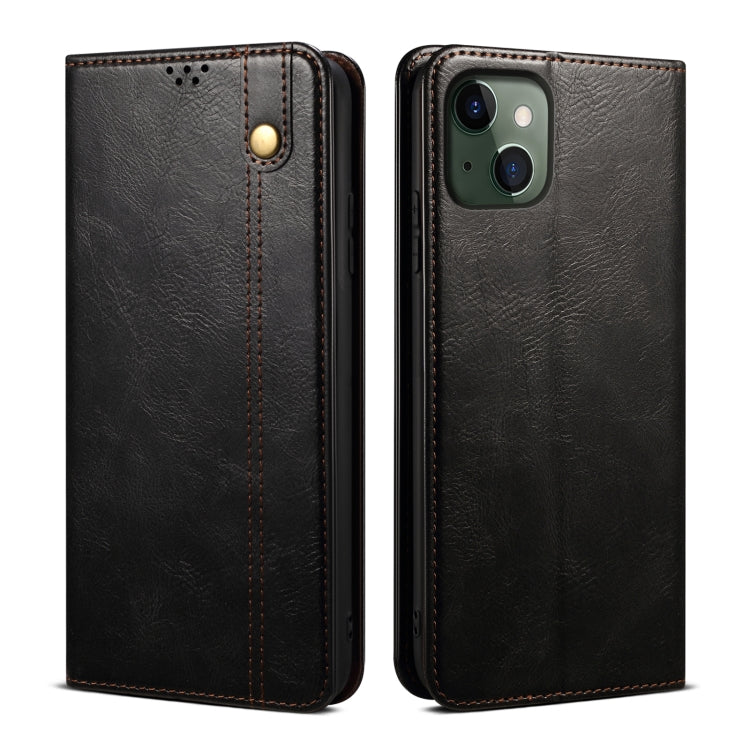 For iPhone 13 Simple Wax Crazy Horse Texture Horizontal Flip Leather Case with Card Slots & Wallet