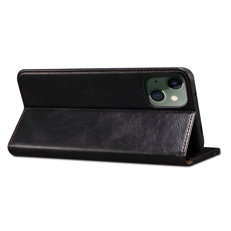 For iPhone 13 Simple Wax Crazy Horse Texture Horizontal Flip Leather Case with Card Slots & Wallet