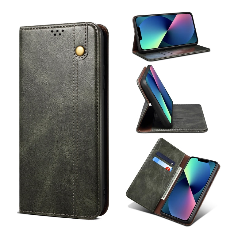 For iPhone 13 mini Simple Wax Crazy Horse Texture Horizontal Flip Leather Case with Card Slots & Wallet