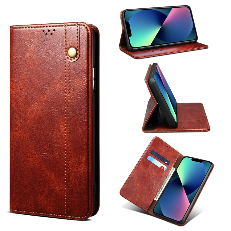 For iPhone 13 mini Simple Wax Crazy Horse Texture Horizontal Flip Leather Case with Card Slots & Wallet