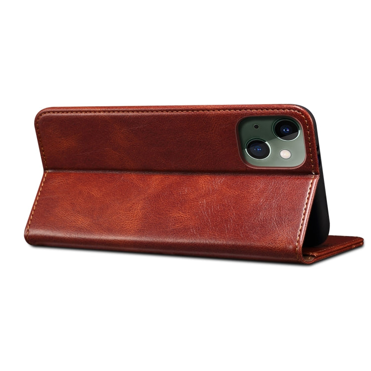 For iPhone 13 mini Simple Wax Crazy Horse Texture Horizontal Flip Leather Case with Card Slots & Wallet