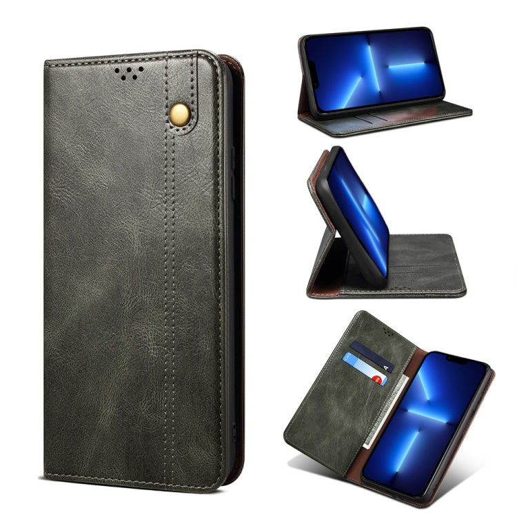 For iPhone 13 Pro Simple Wax Crazy Horse Texture Horizontal Flip Leather Case with Card Slots & Wallet