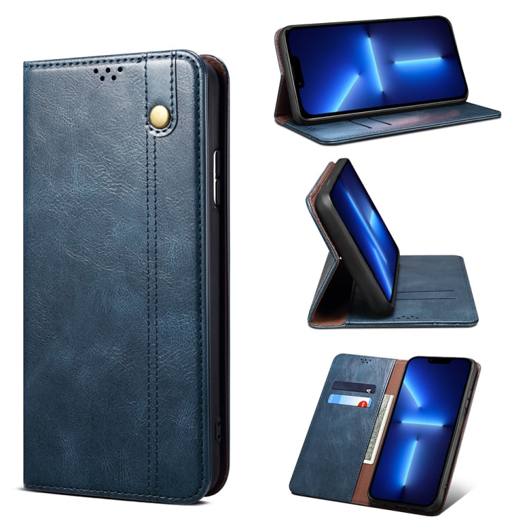 For iPhone 13 Pro Simple Wax Crazy Horse Texture Horizontal Flip Leather Case with Card Slots & Wallet