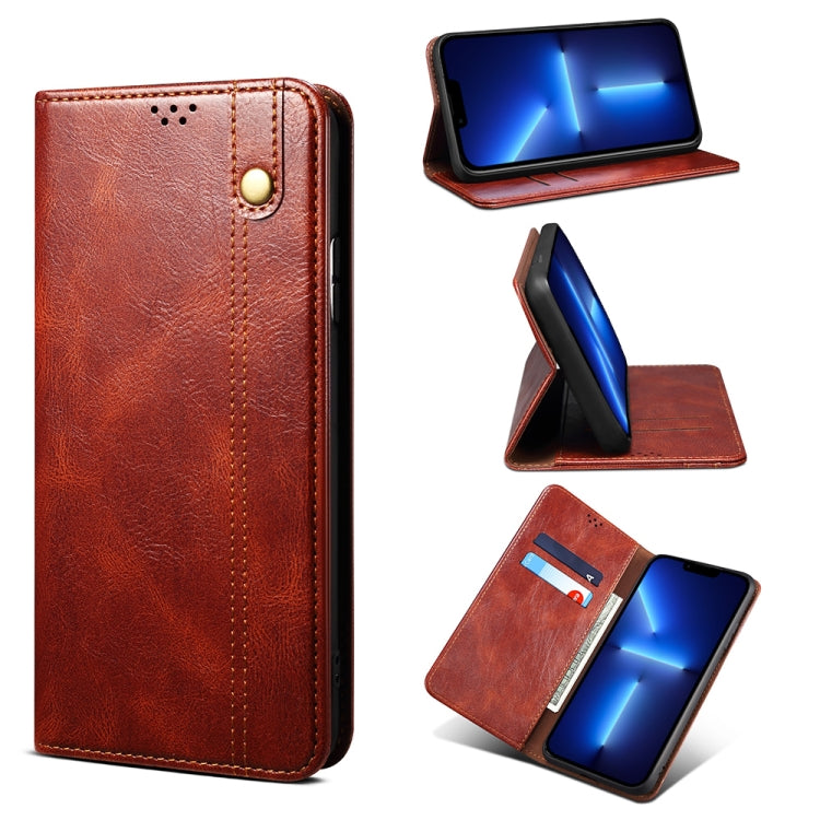 For iPhone 13 Pro Simple Wax Crazy Horse Texture Horizontal Flip Leather Case with Card Slots & Wallet
