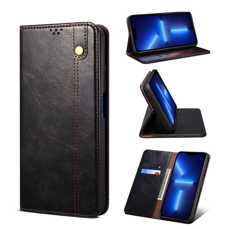 For iPhone 13 Pro Simple Wax Crazy Horse Texture Horizontal Flip Leather Case with Card Slots & Wallet