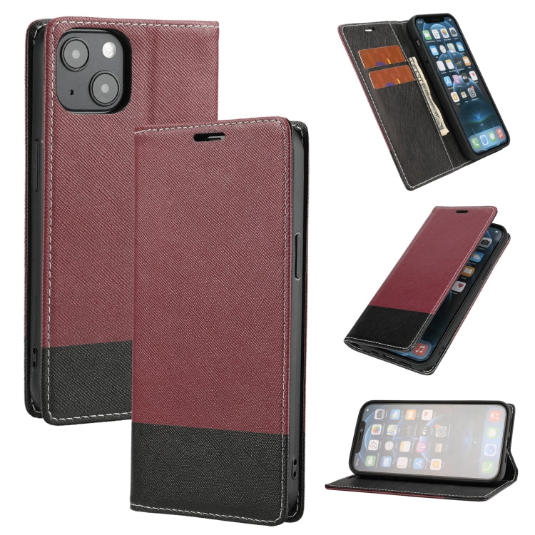 For iPhone 13 Cross Texture Magnetic Horizontal Flip Leather Case with Card Slots & Holder & Wallet