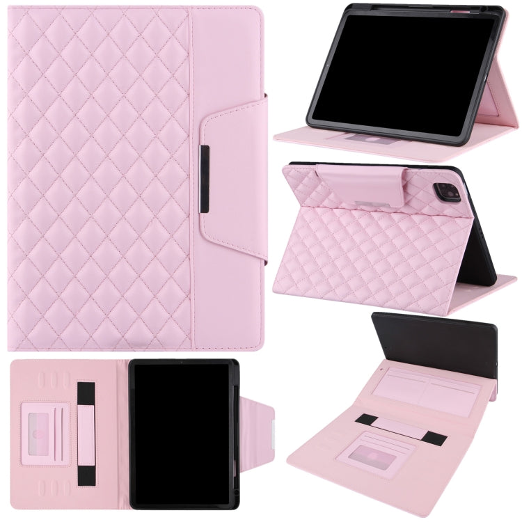 For iPad Pro 11 (2021 / 2020 / 2018) / Air 10.9 2020 Checkered Pattern Horizontal Flip Leather Tablet Case with Holder & Card Slots & Hand Strap