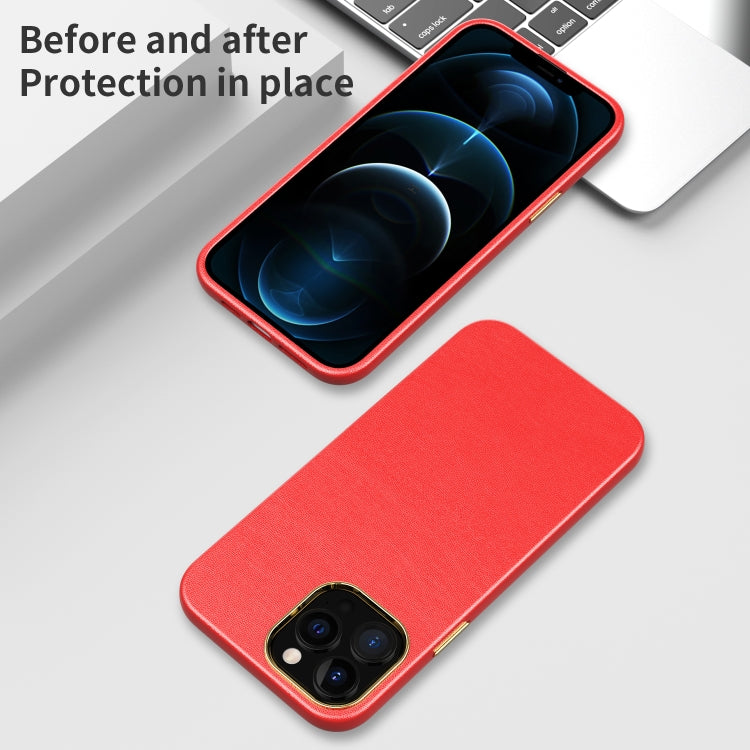 For iPhone 13 Pro Electroplating Leather Texture PC + TPU Shockproof Case
