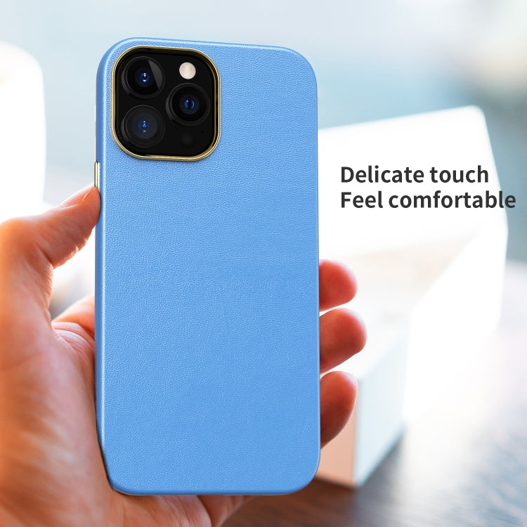 For iPhone 13 Pro Max Electroplating Leather Texture PC + TPU Shockproof Case