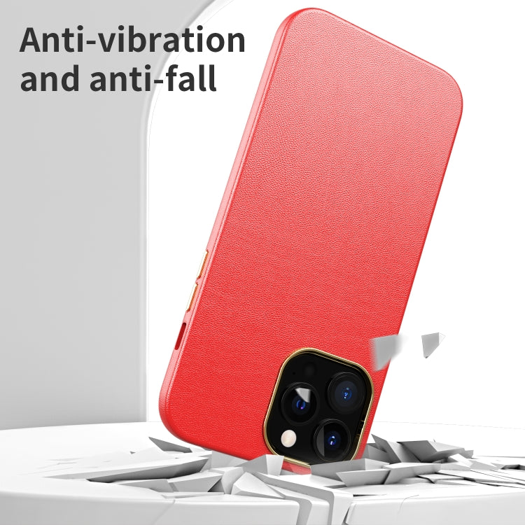 For iPhone 13 Pro Max Electroplating Leather Texture PC + TPU Shockproof Case