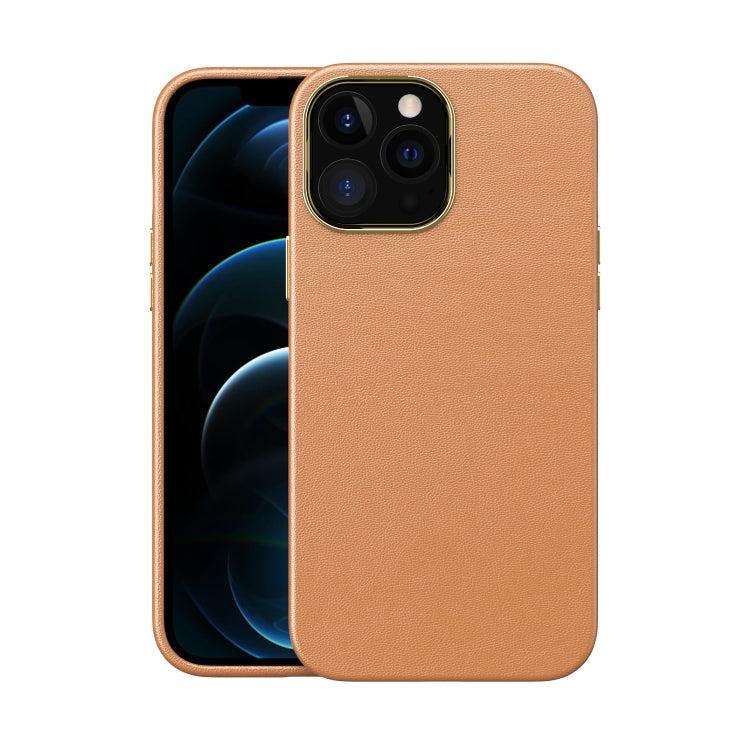For iPhone 13 Pro Max Electroplating Leather Texture PC + TPU Shockproof Case