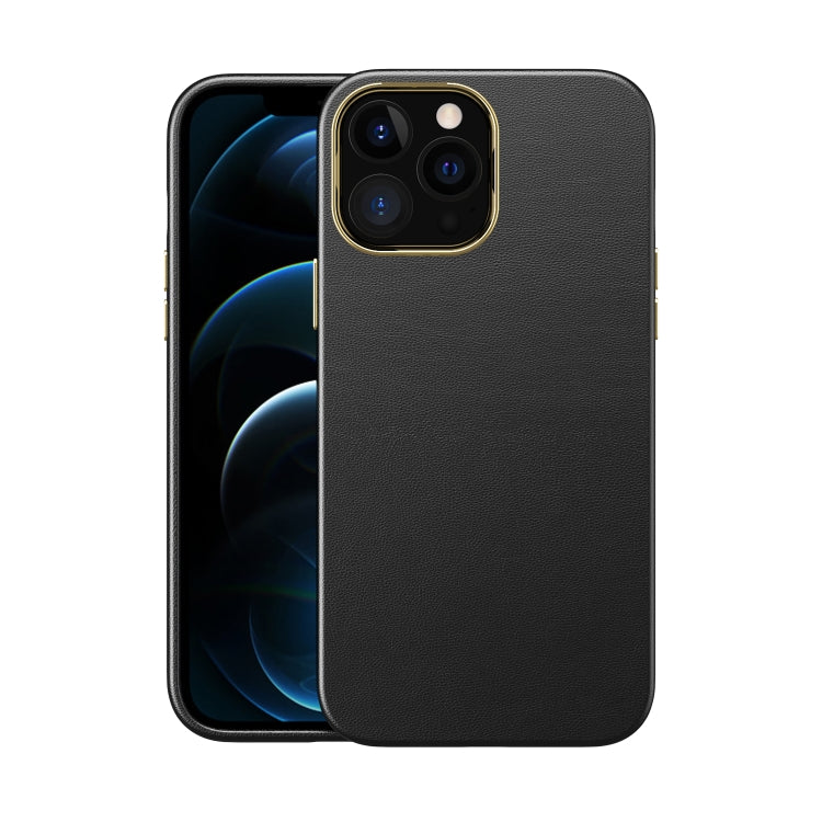 For iPhone 13 Pro Max Electroplating Leather Texture PC + TPU Shockproof Case