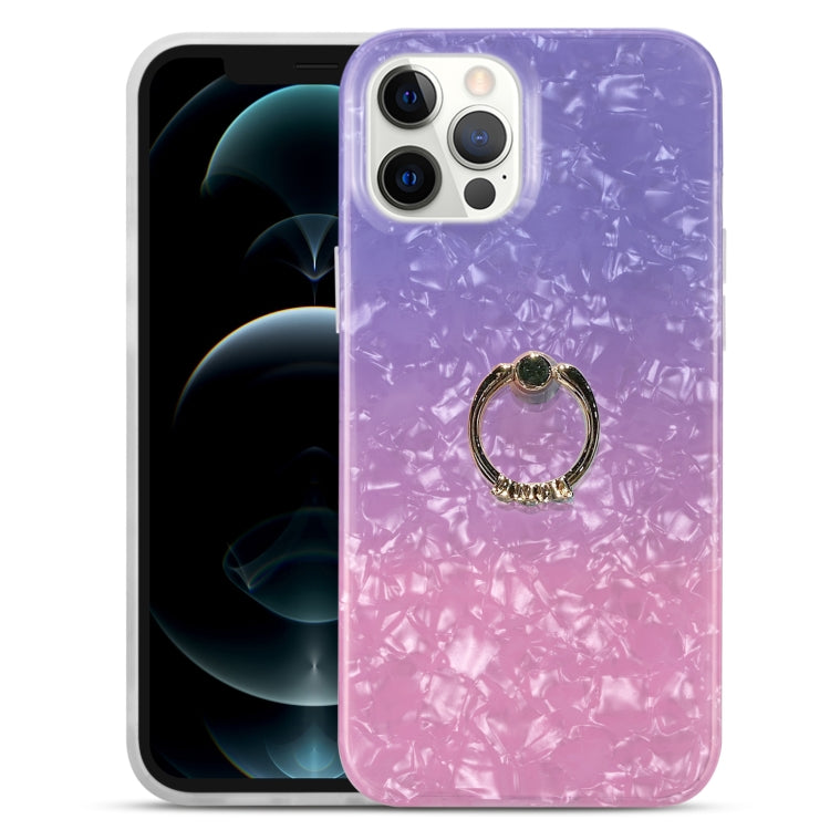 For iPhone 13 mini Gradient Color Shell Texture IMD TPU Shockproof Case with Ring Holder