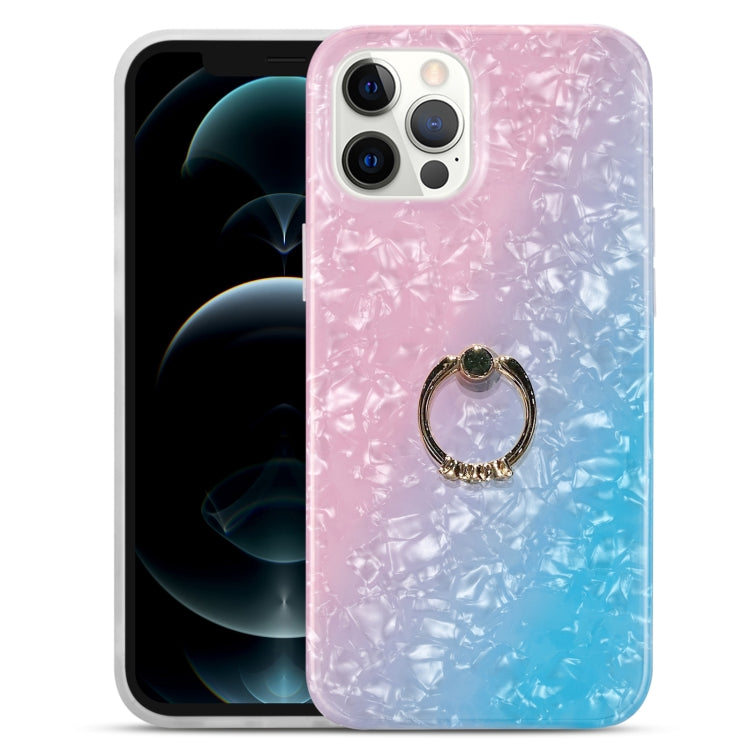 For iPhone 13 mini Gradient Color Shell Texture IMD TPU Shockproof Case with Ring Holder