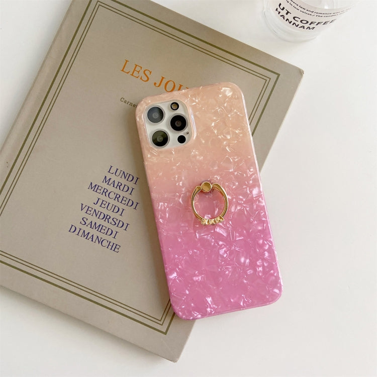For iPhone 13 mini Gradient Color Shell Texture IMD TPU Shockproof Case with Ring Holder