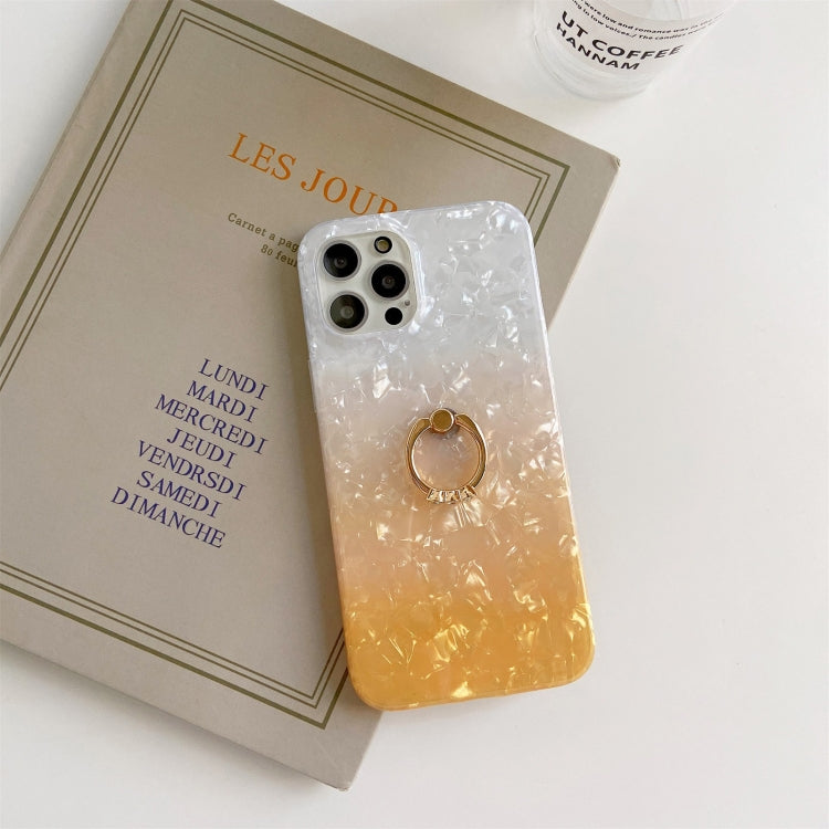 For iPhone 13 mini Gradient Color Shell Texture IMD TPU Shockproof Case with Ring Holder