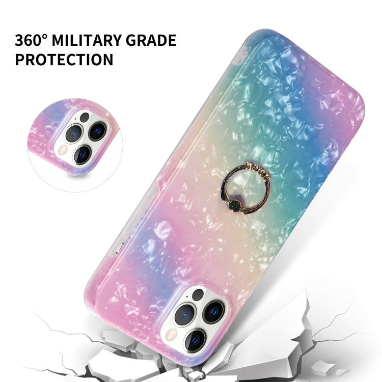 For iPhone 13 mini Gradient Color Shell Texture IMD TPU Shockproof Case with Ring Holder