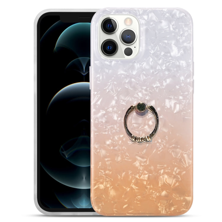 For iPhone 13 Gradient Color Shell Texture IMD TPU Shockproof Case with Ring Holder