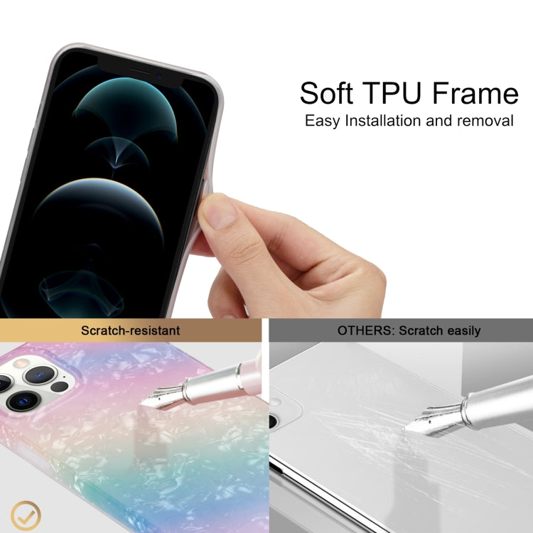 For iPhone 13 Pro Gradient Color Shell Texture IMD TPU Shockproof Case with Ring Holder