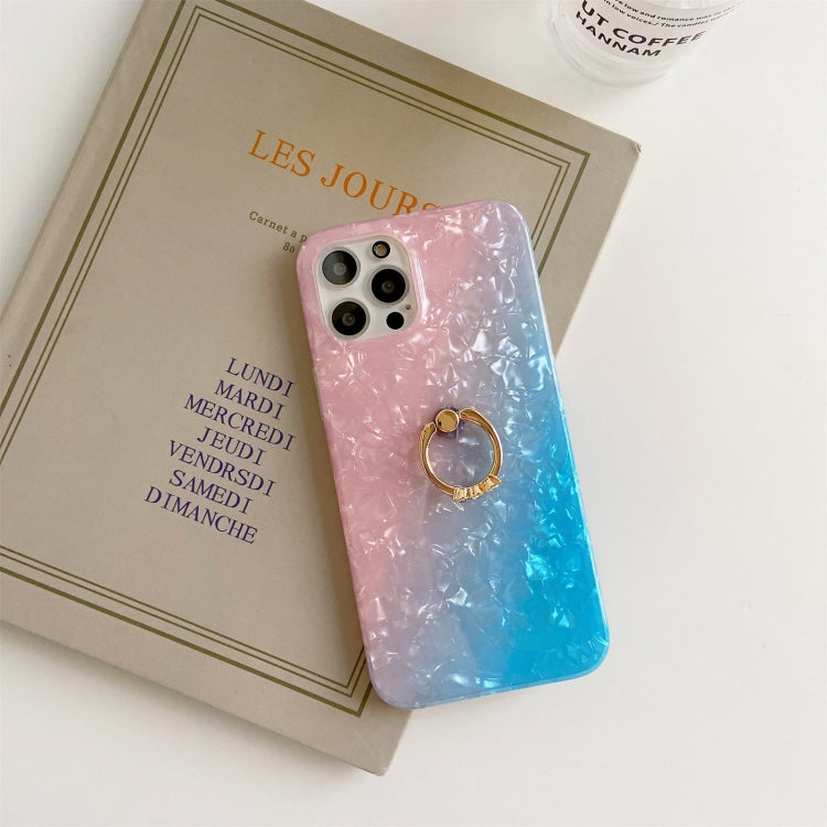 For iPhone 12 mini Gradient Color Shell Texture IMD TPU Shockproof Case with Ring Holder