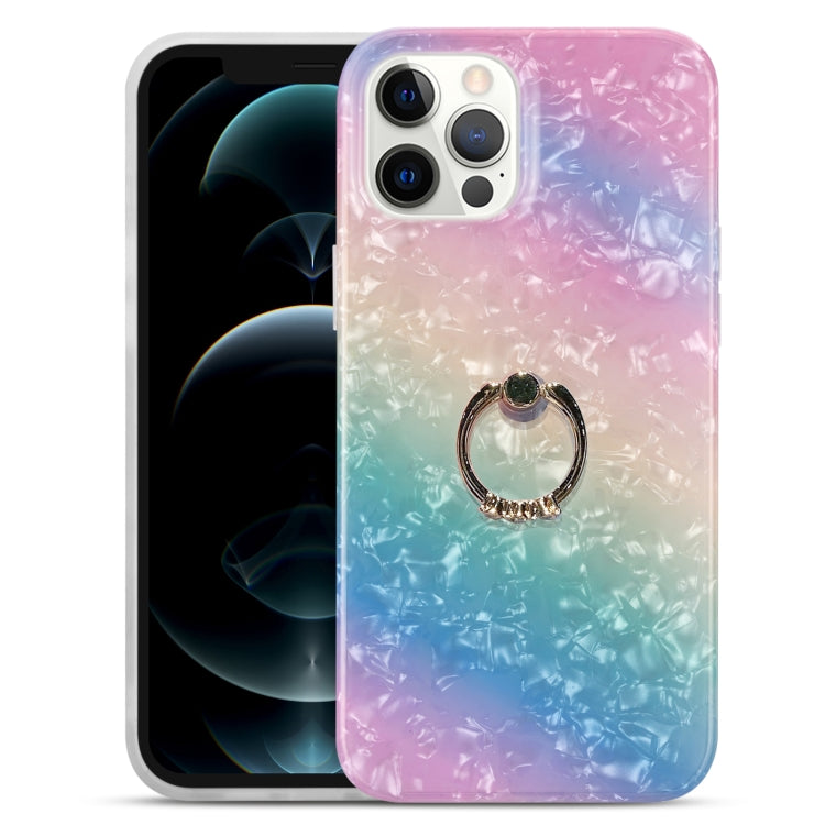 For iPhone 12 mini Gradient Color Shell Texture IMD TPU Shockproof Case with Ring Holder
