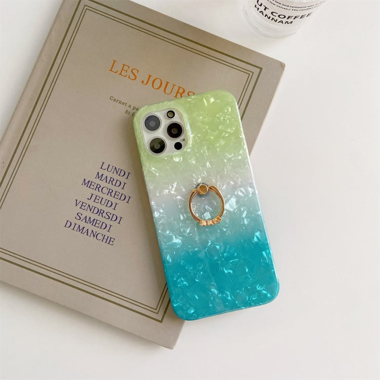 For iPhone 12 / 12 Pro Gradient Color Shell Texture IMD TPU Shockproof Case with Ring Holder