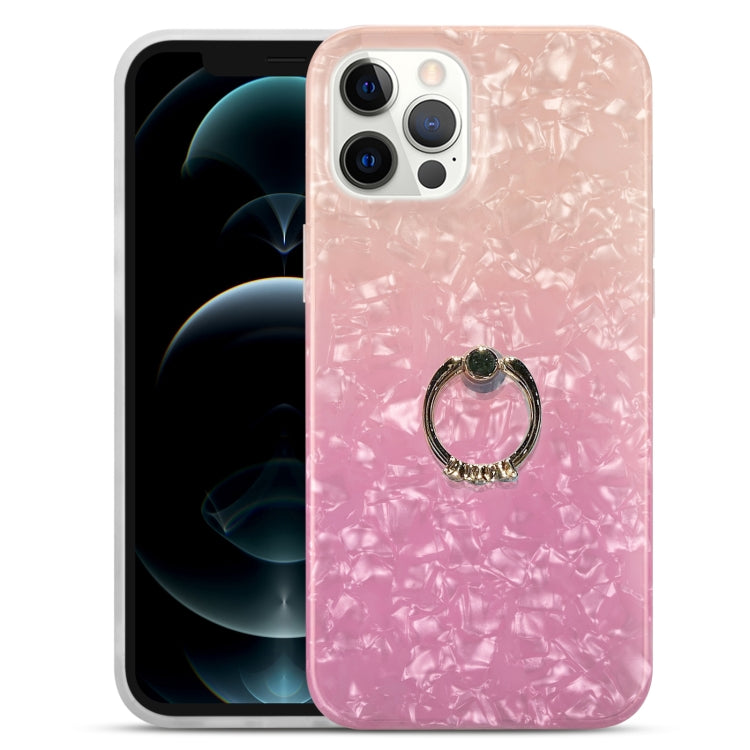 For iPhone 11 Pro Max Gradient Color Shell Texture IMD TPU Shockproof Case with Ring Holder