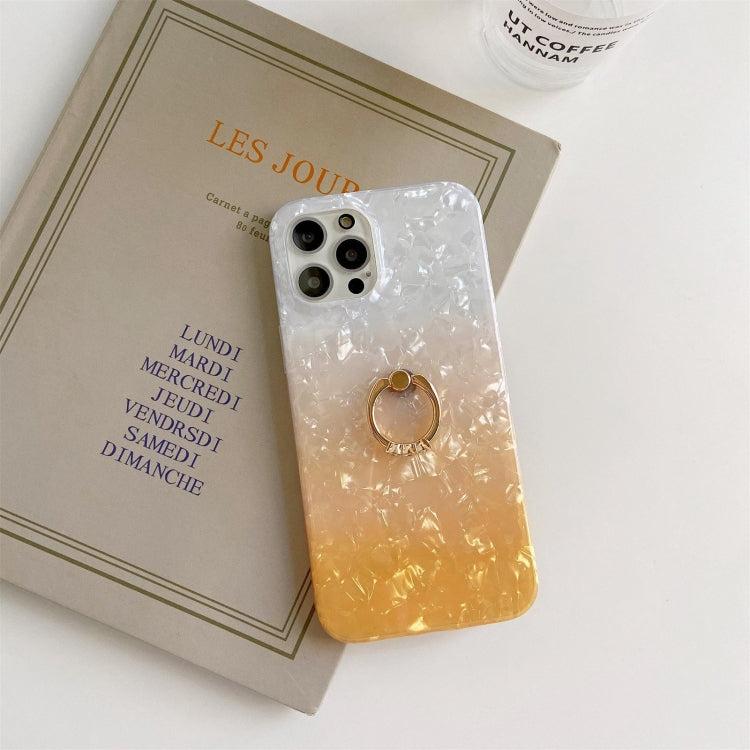 For iPhone 11 Pro Max Gradient Color Shell Texture IMD TPU Shockproof Case with Ring Holder