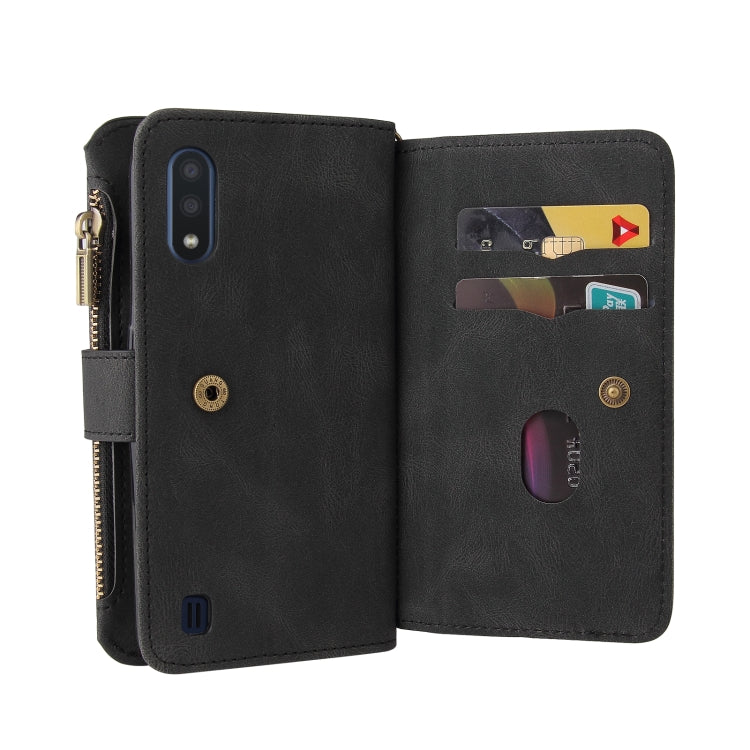 For Samsung Galaxy A01 Skin Feel PU + TPU Horizontal Flip Leather Case with Holder & 15 Cards Slot & Wallet & Zipper Pocket & Lanyard
