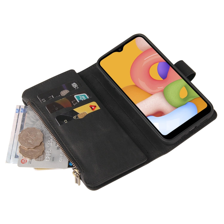 For Samsung Galaxy A01 Skin Feel PU + TPU Horizontal Flip Leather Case with Holder & 15 Cards Slot & Wallet & Zipper Pocket & Lanyard