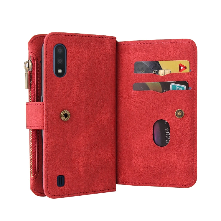 For Samsung Galaxy A01 Skin Feel PU + TPU Horizontal Flip Leather Case with Holder & 15 Cards Slot & Wallet & Zipper Pocket & Lanyard