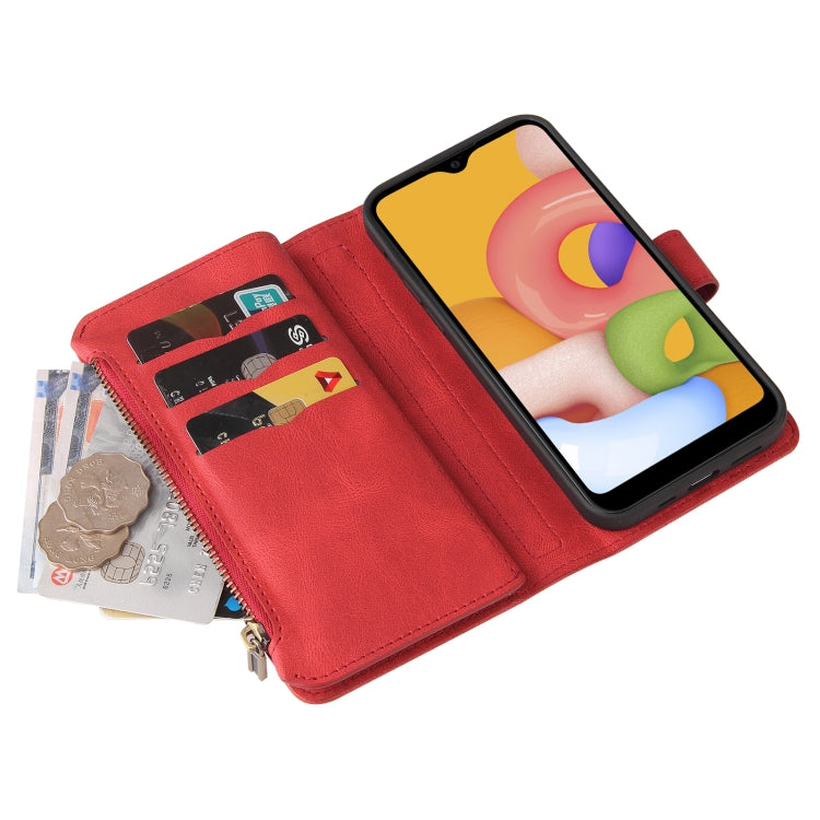 For Samsung Galaxy A01 Skin Feel PU + TPU Horizontal Flip Leather Case with Holder & 15 Cards Slot & Wallet & Zipper Pocket & Lanyard